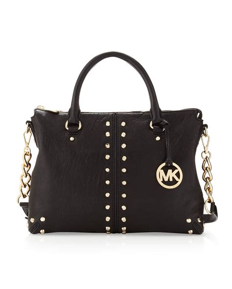 black michael kors bag with zipper|Michael Kors black studded handbag.